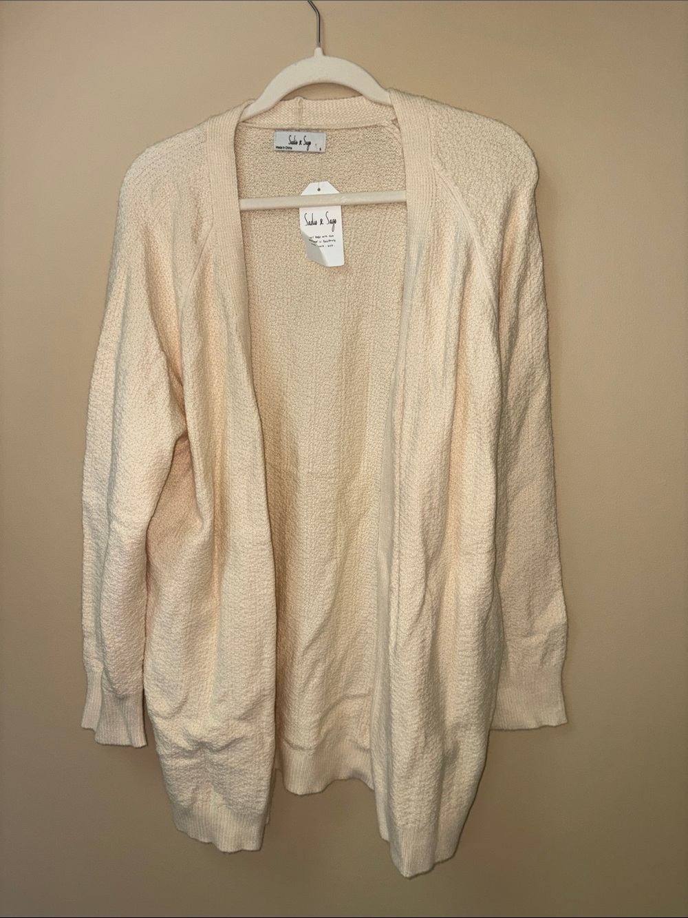 Sadie & Sage Cream Bouclé Open-Front Cardigan